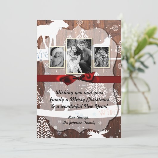 5x7 XMAS Kerst Herten Hout Buck Doe FOTOKAART Feestdagenkaart (Staand voorkant)