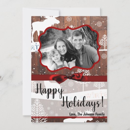 5x7 XMAS Kerst Hout Herten Doe Buck FOTO-kaart Feestdagenkaart (Voorkant)