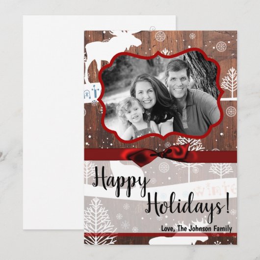 5x7 XMAS Kerst Hout Herten Doe Buck FOTO-kaart Feestdagenkaart (Voorkant / Achterkant)