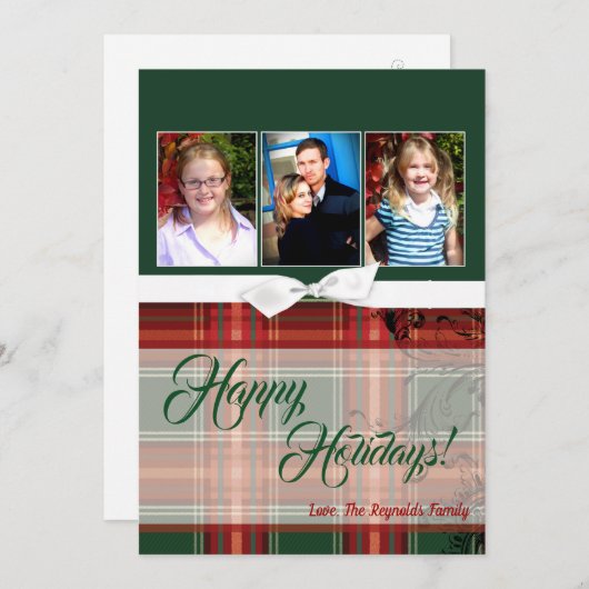 5x7 XMAS Kerst Plaid Rood Stof FOTO Kaart (Voorkant / Achterkant)