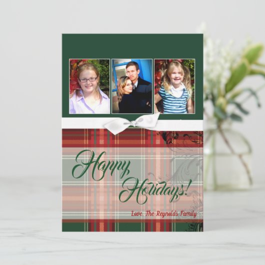 5x7 XMAS Kerst Plaid Rood Stof FOTO Kaart (Staand voorkant)