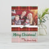 5x7 XMAS Kerst Plaid Rood Stof FOTO Kaart (Staand voorkant)