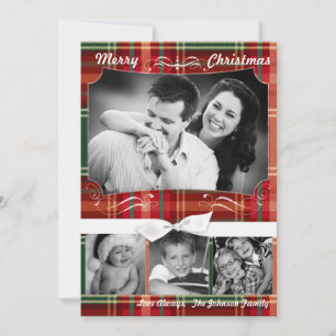 5x7 XMAS Kerst Plaid Rood Stof FOTO Kaart