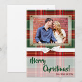 5x7 XMAS Kerst Plaid Rood Stof FOTO Kaart (Voorkant / Achterkant)