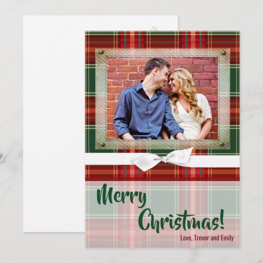 5x7 XMAS Kerst Plaid Rood Stof FOTO Kaart (Voorkant / Achterkant)