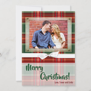 5x7 XMAS Kerst Plaid Rood Stof FOTO Kaart