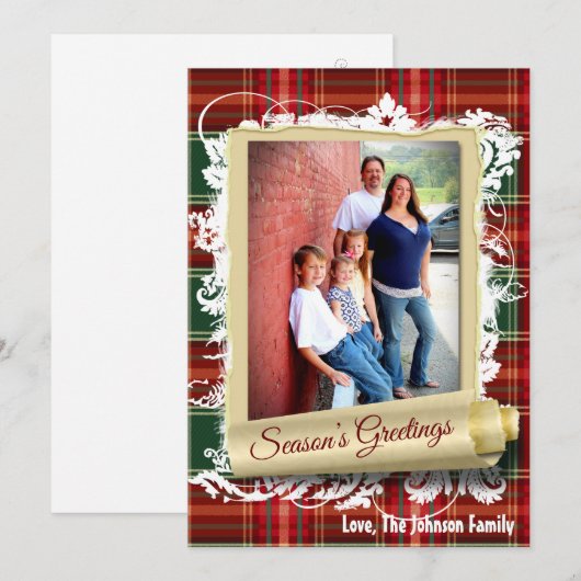 5x7 XMAS Kerst Plaid Rood Stof FOTO Kaart (Voorkant / Achterkant)