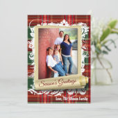 5x7 XMAS Kerst Plaid Rood Stof FOTO Kaart (Staand voorkant)
