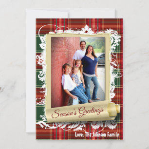 5x7 XMAS Kerst Plaid Rood Stof FOTO Kaart