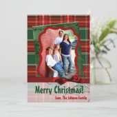 5x7 XMAS Kerst Plaid Rood Stof FOTO Kaart (Staand voorkant)