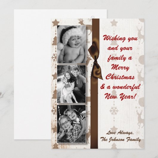 5x7 XMAS-kerstBurlap Deer Doe Buck PHOTO-kaart Feestdagenkaart (Voorkant / Achterkant)