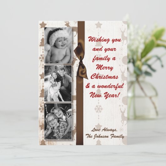 5x7 XMAS-kerstBurlap Deer Doe Buck PHOTO-kaart Feestdagenkaart (Staand voorkant)