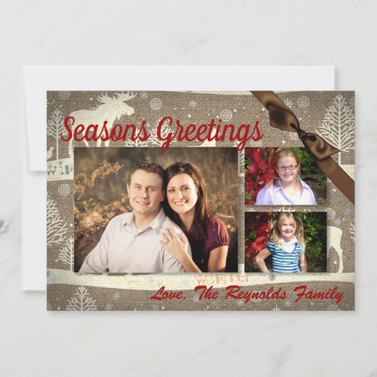 5x7 XMAS-kerstBurlap Deer Doe Buck PHOTO-kaart Feestdagenkaart (Voorkant)