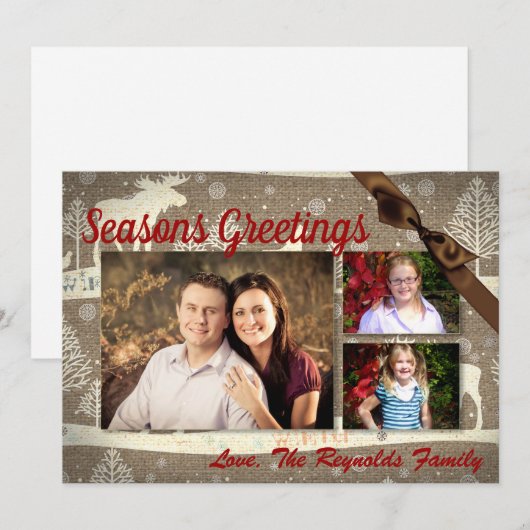 5x7 XMAS-kerstBurlap Deer Doe Buck PHOTO-kaart Feestdagenkaart (Voorkant / Achterkant)