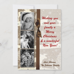 5x7 XMAS-kerstBurlap Deer Doe Buck PHOTO-kaart Feestdagenkaart