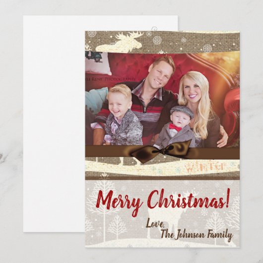 5x7 XMAS-kerstBurlap Deer Doe Buck PHOTO-kaart Feestdagenkaart (Voorkant / Achterkant)