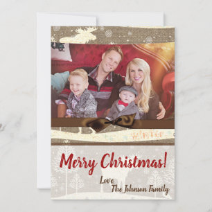 5x7 XMAS-kerstBurlap Deer Doe Buck PHOTO-kaart Feestdagenkaart