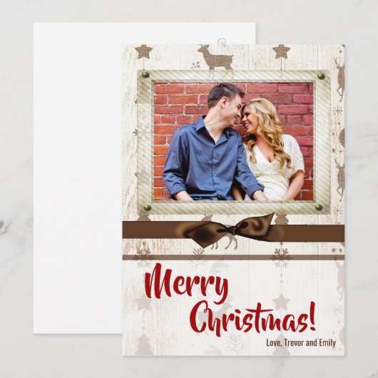 5x7 XMAS-kerstBurlap Deer Doe Buck PHOTO-kaart Feestdagenkaart (Voorkant / Achterkant)