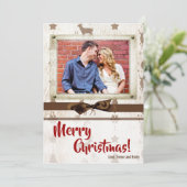 5x7 XMAS-kerstBurlap Deer Doe Buck PHOTO-kaart Feestdagenkaart (Staand voorkant)