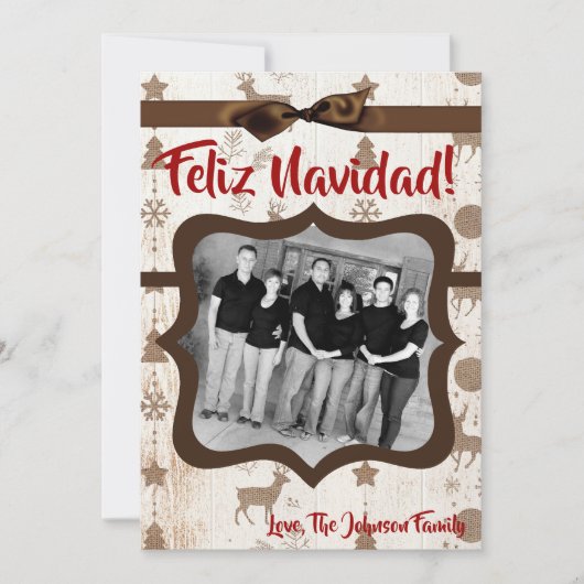 5x7 XMAS-kerstBurlap Deer Doe Buck PHOTO-kaart Feestdagenkaart (Voorkant)