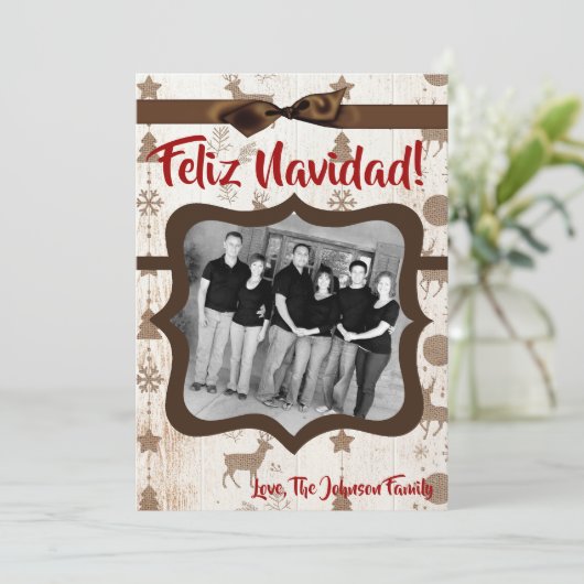 5x7 XMAS-kerstBurlap Deer Doe Buck PHOTO-kaart Feestdagenkaart (Staand voorkant)