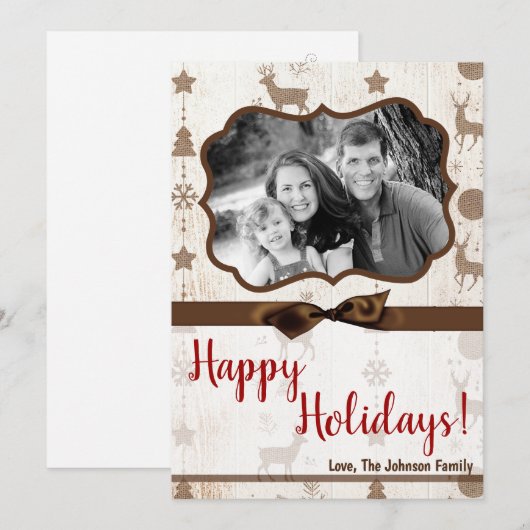 5x7 XMAS-kerstBurlap Deer Doe Buck PHOTO-kaart Feestdagenkaart (Voorkant / Achterkant)