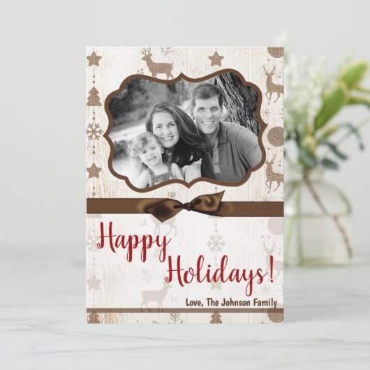 5x7 XMAS-kerstBurlap Deer Doe Buck PHOTO-kaart Feestdagenkaart (Staand voorkant)