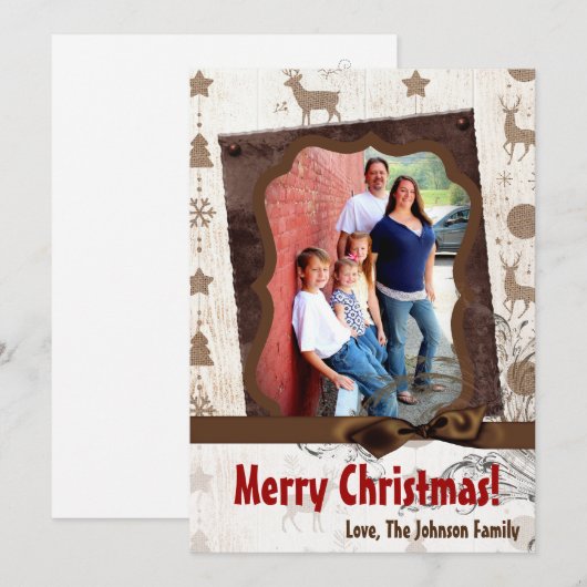 5x7 XMAS-kerstBurlap Deer Doe Buck PHOTO-kaart Feestdagenkaart (Voorkant / Achterkant)