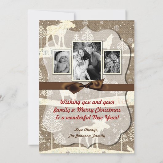 5x7 XMAS-kerstBurlap Deer Doe Buck PHOTO-kaart Feestdagenkaart (Voorkant)