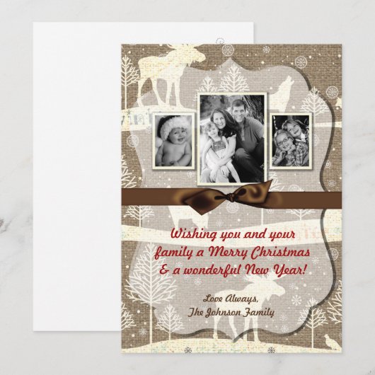 5x7 XMAS-kerstBurlap Deer Doe Buck PHOTO-kaart Feestdagenkaart (Voorkant / Achterkant)
