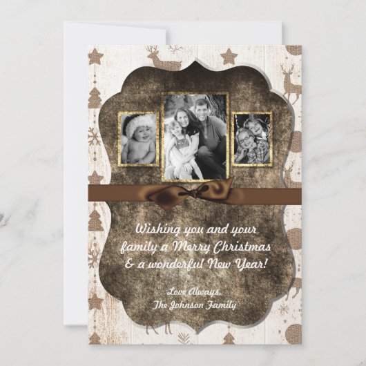 5x7 XMAS-kerstBurlap Deer Doe Buck PHOTO-kaart Feestdagenkaart (Voorkant)