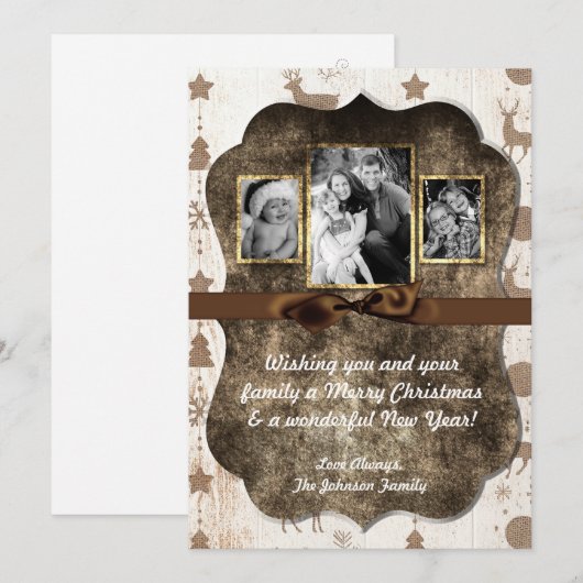 5x7 XMAS-kerstBurlap Deer Doe Buck PHOTO-kaart Feestdagenkaart (Voorkant / Achterkant)