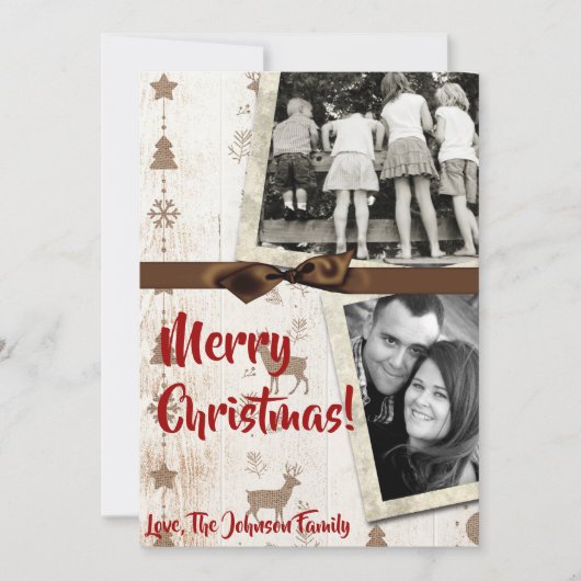 5x7 XMAS-kerstBurlap Deer Doe Buck PHOTO-kaart Feestdagenkaart (Voorkant)