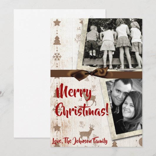 5x7 XMAS-kerstBurlap Deer Doe Buck PHOTO-kaart Feestdagenkaart (Voorkant / Achterkant)