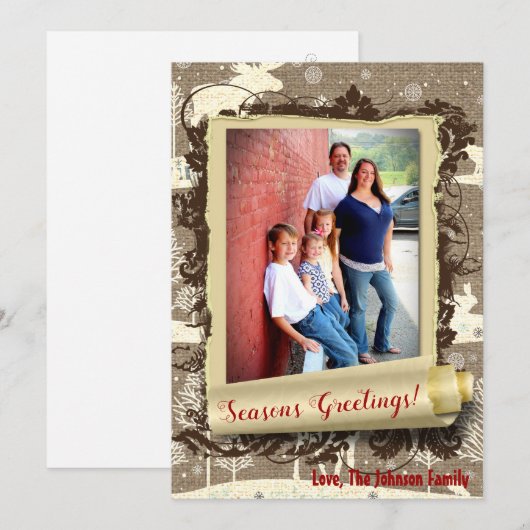 5x7 XMAS-kerstBurlap Deer Doe Buck PHOTO-kaart Feestdagenkaart (Voorkant / Achterkant)