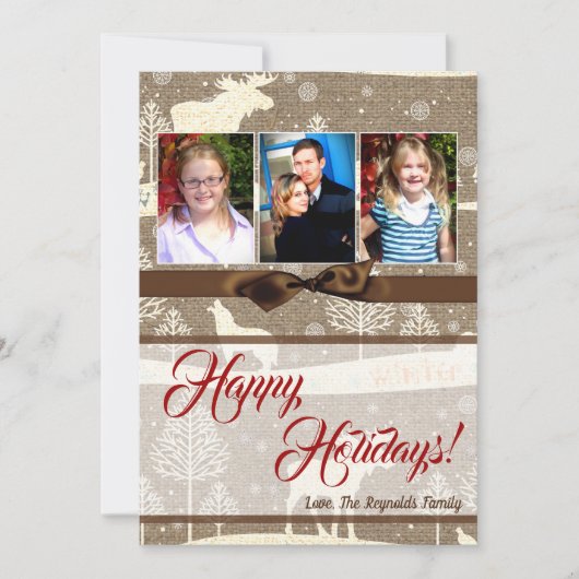 5x7 XMAS-kerstBurlap Deer Doe Buck PHOTO-kaart Feestdagenkaart (Voorkant)