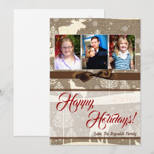 5x7 XMAS-kerstBurlap Deer Doe Buck PHOTO-kaart Feestdagenkaart (Voorkant / Achterkant)