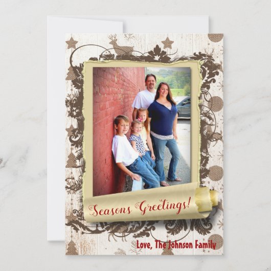 5x7 XMAS-kerstBurlap Deer Doe Buck PHOTO-kaart Feestdagenkaart (Voorkant)