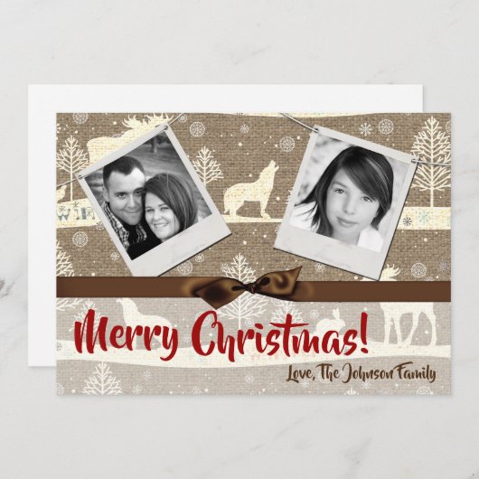 5x7 XMAS-kerstBurlap Deer Doe Buck PHOTO-kaart Feestdagenkaart (Voorkant / Achterkant)