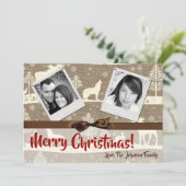 5x7 XMAS-kerstBurlap Deer Doe Buck PHOTO-kaart Feestdagenkaart (Staand voorkant)