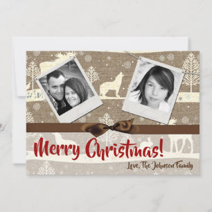 5x7 XMAS-kerstBurlap Deer Doe Buck PHOTO-kaart Feestdagenkaart