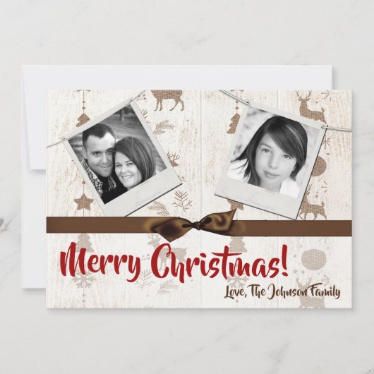 5x7 XMAS-kerstBurlap Deer Doe Buck PHOTO-kaart Feestdagenkaart (Voorkant)