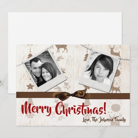 5x7 XMAS-kerstBurlap Deer Doe Buck PHOTO-kaart Feestdagenkaart (Voorkant / Achterkant)