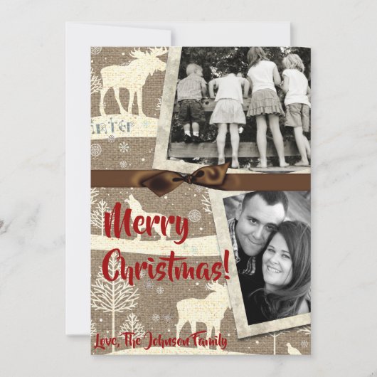 5x7 XMAS-kerstBurlap Deer Doe Buck PHOTO-kaart Feestdagenkaart (Voorkant)