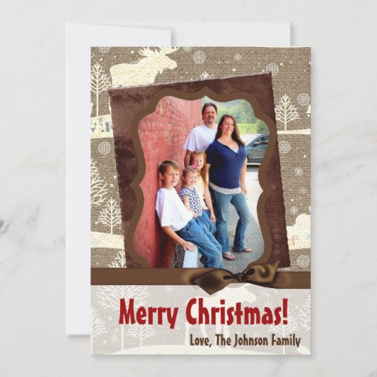 5x7 XMAS-kerstBurlap Deer Doe Buck PHOTO-kaart Feestdagenkaart (Voorkant)