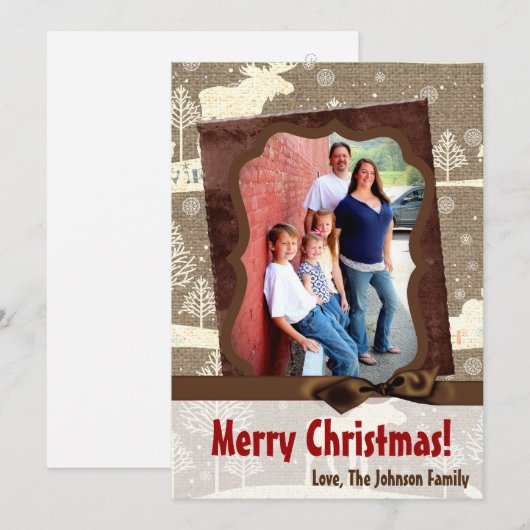 5x7 XMAS-kerstBurlap Deer Doe Buck PHOTO-kaart Feestdagenkaart (Voorkant / Achterkant)