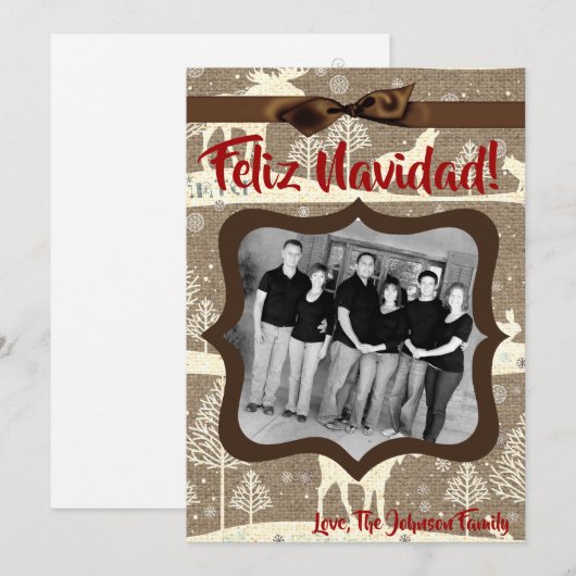 5x7 XMAS-kerstBurlap Deer Doe Buck PHOTO-kaart Feestdagenkaart (Voorkant / Achterkant)