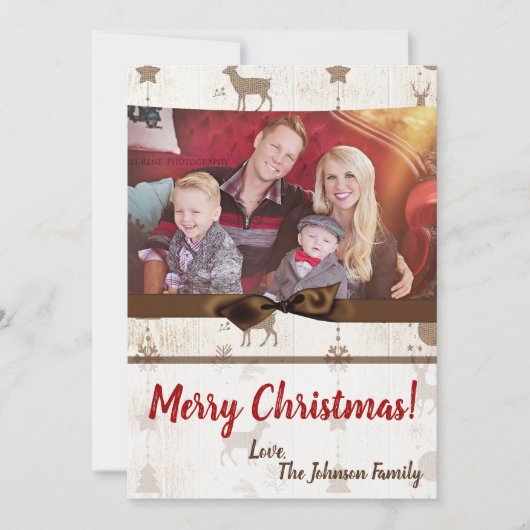 5x7 XMAS-kerstBurlap Deer Doe Buck PHOTO-kaart Feestdagenkaart (Voorkant)