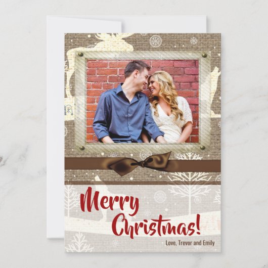 5x7 XMAS-kerstBurlap Deer Doe Buck PHOTO-kaart Feestdagenkaart (Voorkant)