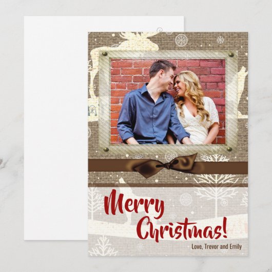 5x7 XMAS-kerstBurlap Deer Doe Buck PHOTO-kaart Feestdagenkaart (Voorkant / Achterkant)
